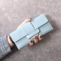 女性用財布、ロング、シンプル、ファッショナブル、三つ折りフリップ、女子学生用の小さな新鮮な小銭入れ、多機能バックルカードホルダー
