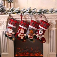 大きな格子縞のクリスマス人形の靴下クリスマス装飾子供用ギフトバッグキャンディーソックスギフトバッグ