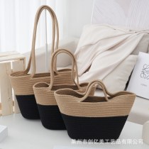 ファッショナブルでシンプルな綿織りの女の子用ハンドバッグ、多用途のカジュアルな海辺での休暇用ビーチバッグ、ハンドバッグ、トートバッグ