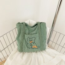 かわいいコーデュロイバッグ女性漫画刺繍 ショルダーバッグ 新和風インハンドバッグコーデュロイシンプルトートバッグ