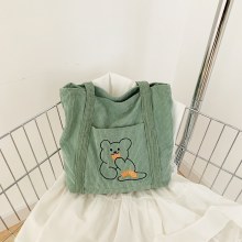 かわいいコーデュロイバッグ女性漫画刺繍ショルダーバッグ新和風インハンドバッグコーデュロイシンプルトートバッグ