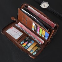 メンズロング盗難防止耐磁財布オイルワックスPUレザージッパー財布名刺ホルダー大容量メンズハンド