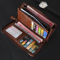 メンズロング盗難防止耐磁財布オイルワックスPUレザージッパー財布名刺ホルダー大容量メンズハンド