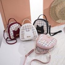 女性のバッグ 2021 新チェック柄コントラストカラー猫の顔レターマークポータブルショルダーバッグカジュアル 携帯 電話バッグギフトバッグ