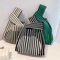 ストライプ織りレディース新しいファッション大容量通勤ニットハンドバッグバッグアウトドアハンドバッグトート