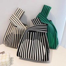 ストライプ織りレディース新しいファッション大容量通勤ニットハンドバッグバッグアウトドアハンドバッグトート