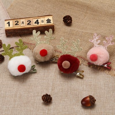 新しいクリスマス頭飾り鹿の角ヘアピン韓国販売かわいい毛皮ボールトップクリップクリスマス子供鹿装飾ヘアアクセサリー