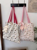 キュートで甘いプリント子犬二層キャンバスバッグ夏の新しい大容量カジュアルポータ​​ブルショルダーバッグ