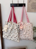 キュートで甘いプリント子犬二層キャンバスバッグ夏の新しい大容量カジュアルポータ​​ブルショルダーバッグ