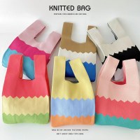 韓国風ニッチデザインシンプルカラーブロックニットショルダーハンドバッグハンドバッグカジュアル万能大容量トートバッグ