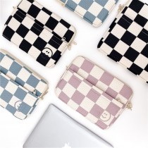 2024 新韓国スタイルチェック柄 iPad ライナーバッグ 13.3 インチ 14 インチノートブックショルダークロスボディコンピュータバッグ