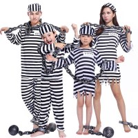 新しいハロウィンコスプレアニメ囚人服衣装クラシックストリップ囚人ステージ衣装パフォーマンス制服男性囚人服