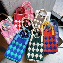 女性用チェック柄携帯電話バッグ、クロスボディミニバッグ、小型、かわいい、軽量、四季ハンドバッグ、ニットバッグ