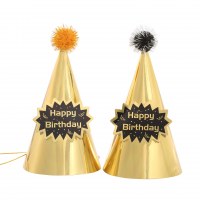 レーザーゴールデンシルクぬいぐるみボールの誕生日のとんがり帽子、子供と大人の誕生日装飾用品、新しいフラッシュボールパーティーハット