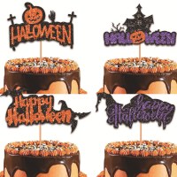 新しいハロウィンケーキインサートグリッターケーキインサートカボチャお化け屋敷ケーキフラグインサート装飾卸売