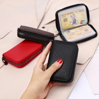 レディース カードホルダー、名刺、ID、盗難防止、消磁ジッパー、オルガンスタイル、コンパクト、極薄、シンプルカード