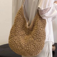 韓国イン文学の森手作りかぎ針編みバッグカジュアル多用途コットンロープショルダーバッグ脇の下バッグ休暇バッグ