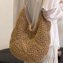 韓国イン文学の森手作りかぎ針編みバッグカジュアル多用途コットンロープショルダーバッグ脇の下バッグ休暇バッグ