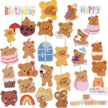 韓国インス風クマケーキデコレーションプラグイン ハッピーバースデープラグイン シンプルで可愛いベーキングデザートプラグイン