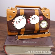 チェーンバッグ レトロ ブラウン ステッチ コントラストカラー ウォレット ショルダー クロスボディ レディース ウォレット クリップ