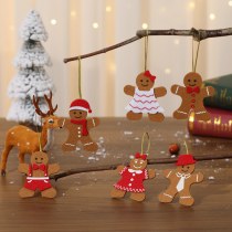 新しいクリスマスツリーペンダント、不織布漫画のジンジャーブレッドマンペンダントが入ったOPPバッグ6個セット。