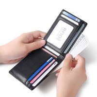 新しいヨーロッパとアメリカのメンズファッショナブルなレザー財布抗RFID盗難ショートドル紙幣クリップハンドプッシュカードスロット財布