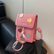秋の人気の高見えする愛の携帯電話バッグ 2024 人気のトレンディで甘いスタイルのバッグの女性のワンショルダー クロスボディ小さなスクエア バッグ