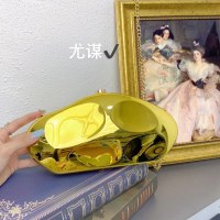 ゴールデンアクリル光沢のあるメタリック隕石ボックスシェルクラウドバンケット光沢のある餃子手持ちクロスボディバッグ