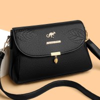 新しいスタイルの本革の質感の大容量の女性用ワンショルダークロスボディバッグ、多用途でファッショナブルなエンボスリーフの小さなスクエアバッグ