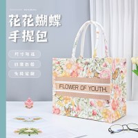 キャンバスバッグ 大容量 フラワー バタフライ キャンバスバッグ レディース お土産 手持ち キャンバストートバッグ