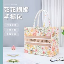 キャンバスバッグ 大容量 フラワー バタフライ キャンバスバッグ レディース お土産 手持ち キャンバストートバッグ