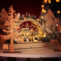 クリスマス木製装飾、LEDライトアップクリスマスビレッジショッピングモールウィンドウ装飾、創造的なクリスマスプレゼント