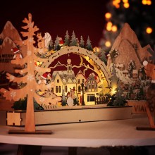 クリスマス木製装飾、LEDライトアップクリスマスビレッジショッピングモールウィンドウ装飾、創造的なクリスマスプレゼント