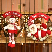 クリスマス赤と白の雪だるま老人籐サークルドアハンギングガーランドシーン装飾装飾老人ヘラジカ人形装飾