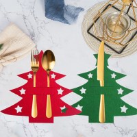 クリスマスオーナメントフェルト布ナイフとフォークカバーパーティーミニクリスマスツリーフォークとスプーンカトラリーバッグフォークとスプーンバッグ装飾