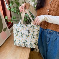 韓国スタイルの甘い刺繍デイジーフラワーハンドバッグスナック収納ランチバッグハンドキャリーママバッグ