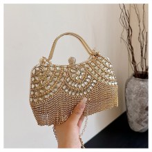 新しいヨーロッパとアメリカのラインストーンイブニングバッグ、タッセルポータブル宴会バッグ、ファッショナブルな女性のイブニングウェア、シングルショルダースラント