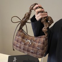 秋と冬のチェック柄バッグ女性のための 2024 新しいウール多用途クロスボディバッグプリーツシングルショルダー脇の下バッグ