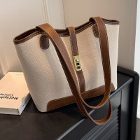 キャンバスバッグ 2023 新しいファッションコントラストカラー人気のショルダーバッグ夏カジュアル多用途クロスボディバケットバッグ