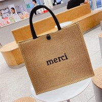 インポータブルサックショッピングバッグ大容量ランチバッグ女性の文学レターリネンハンドバッグ