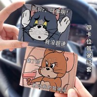 トムとジェリー 面白い表情 車の運転免許証レザーケース 運転書類カバー 自動車免許保護カバー ツーインワン
