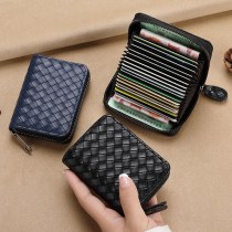 カードホルダー女性用カードホルダー絶妙なハイエンド本革の質感織バッグ抗消磁大容量マルチカードスロット女性用カードホルダー
