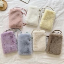 バッグ秋と冬の新韓国スタイルソリッドカラーの毛皮のような携帯電話バッグ多用途クロスボディミニ小銭入れ豪華なショルダーバッグ女性のための
