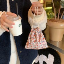 レトロなコーデュロイ小さな花柄の収納袋ポータブル化粧品袋ジュエリー文具巾着防塵仕上げ