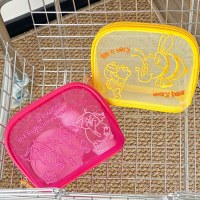ピンク象メッシュ収納袋学生漫画トイレタリーバッグホーム旅行デジタル雑貨収納袋化粧品バッグ