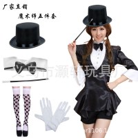 ホリデーパーティーダンスマジシャンパフォーマンス服帽子蝶ネクタイポーカーストッキング白手袋マジックスモークロッドセット