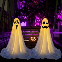 ハロウィン装飾 LED 光るゴーストフロントポーチパティオホラースタンディングゴースト屋外パーティー小道具