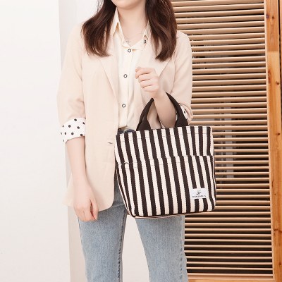 ストライプキャンバスバッグ女性のハンドバッグ新しいキャンバスハンドバッグファッション小さなバッグ文学キャンバスバッグ仕事用