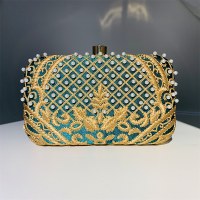 女性用刺繍入り手作りビーズイブニングバッグ女性用レトロパール宴会イブニングバッグ