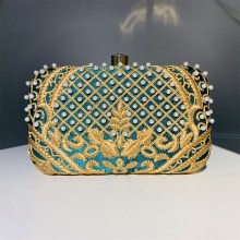 女性用刺繍入り手作りビーズイブニングバッグ女性用レトロパール宴会イブニングバッグ